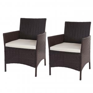 2er-Set Poly-Rattan Gartensessel Halden, Korbsessel ~ braun-meliert, Kissen creme