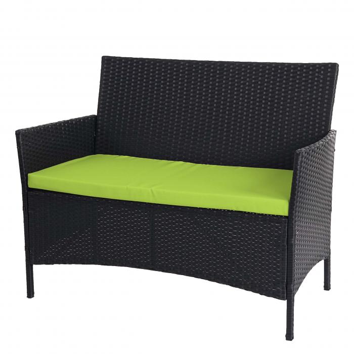 2-1-1 Poly-Rattan Garten-Garnitur Halden, Sitzgruppe Lounge-Set Sofa ~ anthrazit, Kissen grn