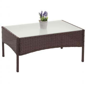 Poly-Rattan Gartentisch Halden, Beistelltisch Tisch mit Glasplatte ~ braun-meliert