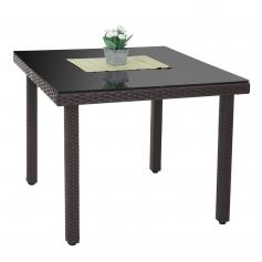 Poly-Rattan Gartentisch Cava, Esstisch Tisch mit Glasplatte, 90x90x74cm ~ braun