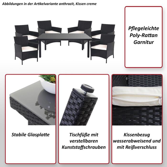 Poly-Rattan-Garnitur Halden, Gartenmbel Balkon-Set Sitzgarnitur ~ anthrazit, Kissen creme