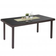 Poly-Rattan Gartentisch Cava, Esstisch Tisch mit Glasplatte, 160x90x74cm ~ braun