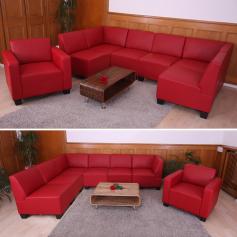 Modular Sofa-System Couch-Garnitur Lyon 6-1, Kunstleder ~ rot