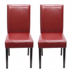 2er-Set Esszimmerstuhl Stuhl Küchenstuhl Littau ~ Leder, rot, dunkle Beine