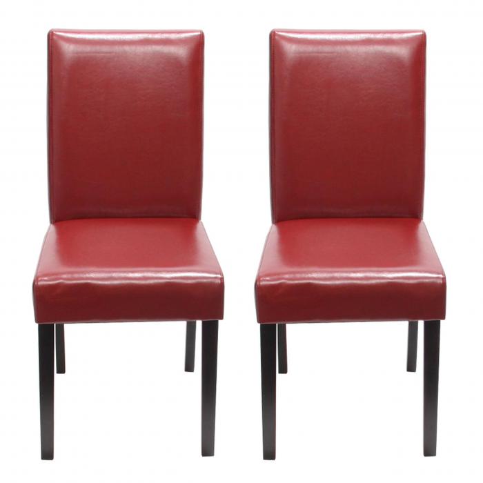 6er-Set Esszimmerstuhl Stuhl Küchenstuhl Littau ~ Leder, rot, dunkle Beine