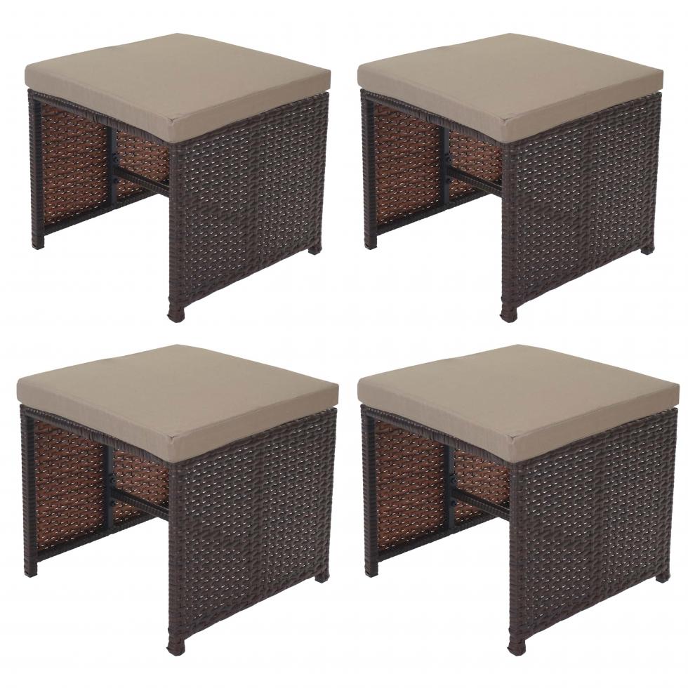 Sitzhocker Lounge-Set 4x Poly-Rattan Hocker Korfu 36x40cm schwarz Kissen grau