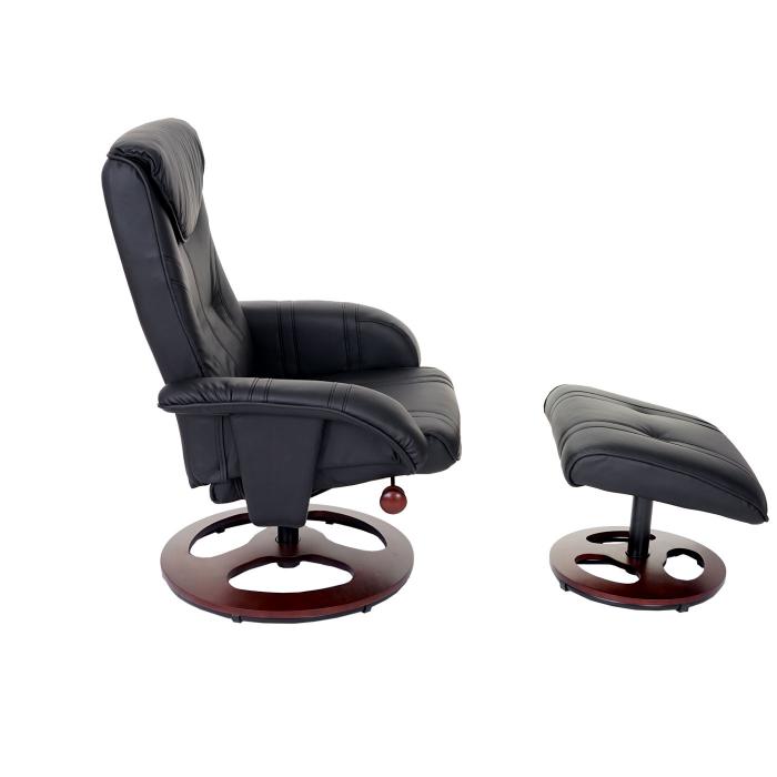 Relaxsessel HWC-C46, Fernsehsessel Sessel mit Hocker, Kunstleder ~ schwarz