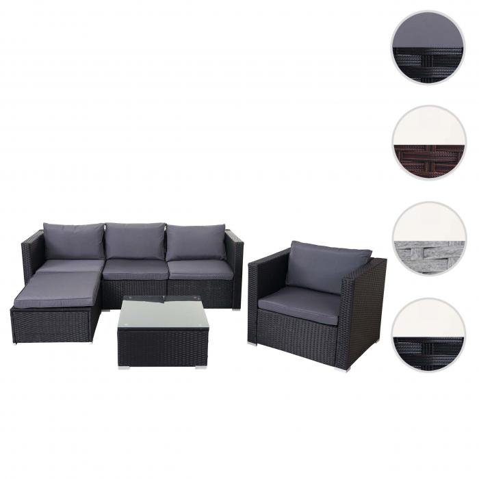 Poly-Rattan-Garnitur Brescia, Gartengarnitur Sitzgruppe Sofa Lounge-Set ~ schwarz, Kissen anthrazit