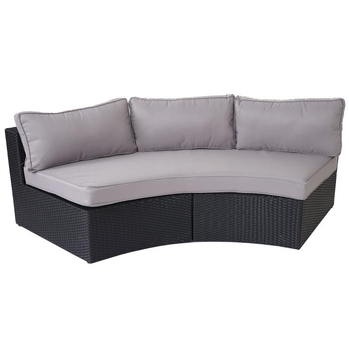 Luxus Poly-Rattan-Garnitur Savoie, Sitzgruppe Lounge-Set, XXL Sofa rund, anthrazit Kissen grau