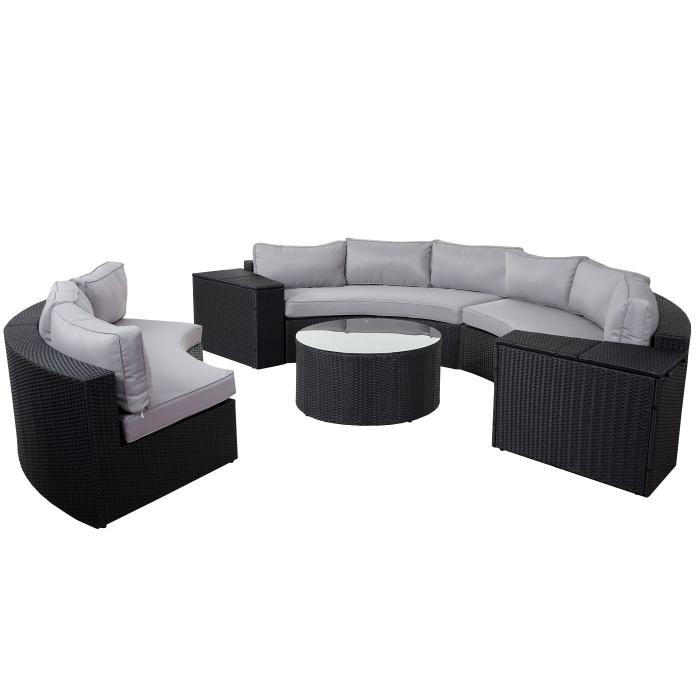 Luxus Poly-Rattan-Garnitur Savoie, Sitzgruppe Lounge-Set, XXL Sofa rund, anthrazit Kissen grau