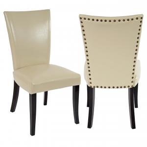 2er-Set Esszimmerstuhl Chesterfield, Stuhl Kchenstuhl, Nieten MVG-zertifiziert ~ Kunstleder, creme, dunkle Beine