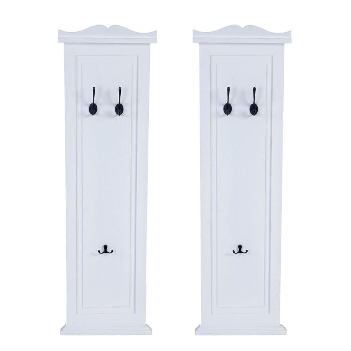 2er-Set Garderobe T33, Wandgarderobe Garderobenpaneel, Wandhaken Holz 109x28x4cm ~ wei lackiert