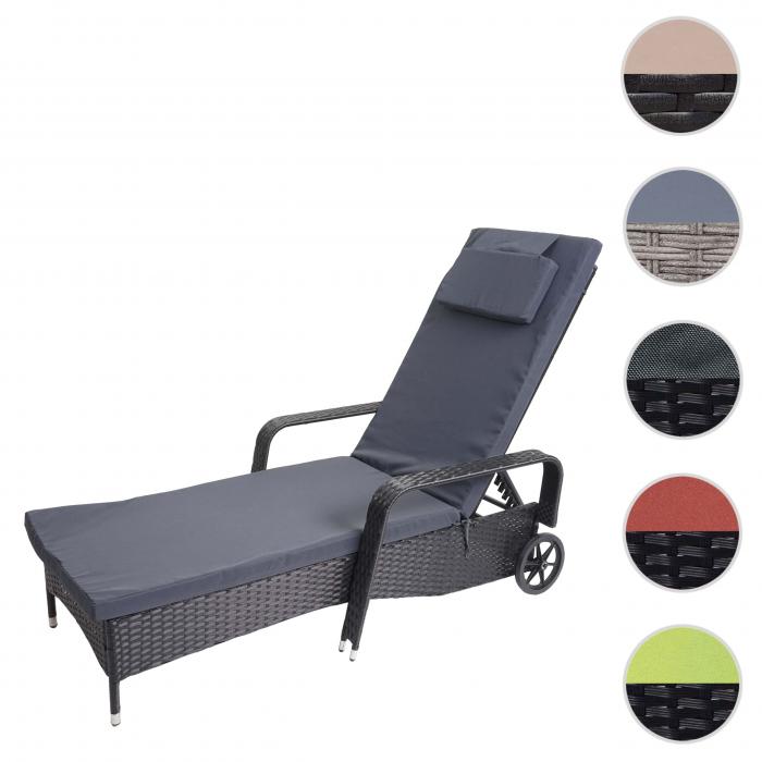 Poly-Rattan Sonnenliege Carrara, Relaxliege Gartenliege Liege, Alu ~ anthrazit, Kissen grau