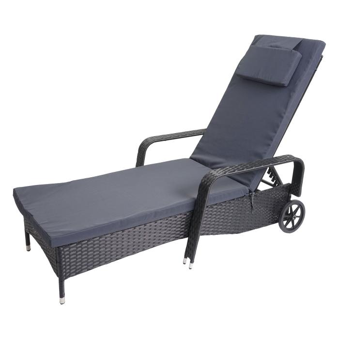 Poly-Rattan Sonnenliege Carrara, Relaxliege Gartenliege Liege, Alu ~ anthrazit, Kissen grau