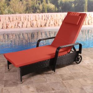 Poly-Rattan Sonnenliege Carrara, Relaxliege Gartenliege Liege, Alu ~ anthrazit, Kissen terracotta