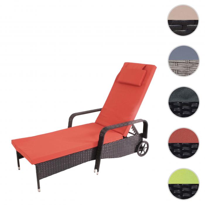 Poly-Rattan Sonnenliege Carrara, Relaxliege Gartenliege Liege, Alu ~ anthrazit, Kissen terracotta