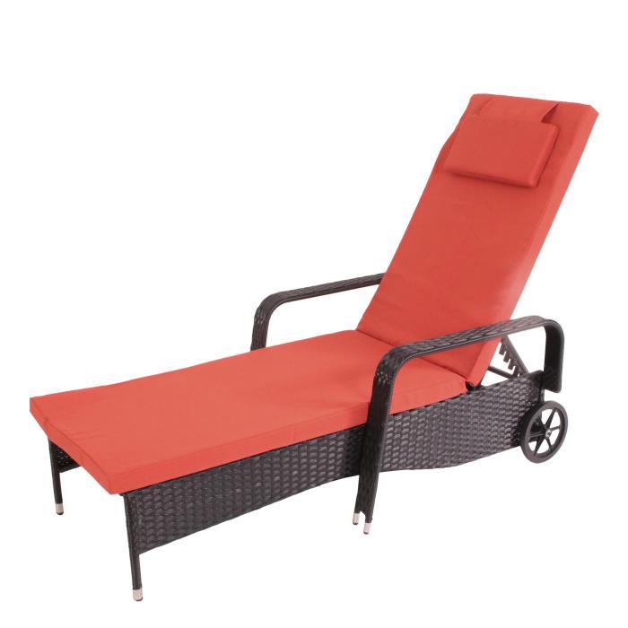 Poly-Rattan Sonnenliege Carrara, Relaxliege Gartenliege Liege, Alu ~ anthrazit, Kissen terracotta