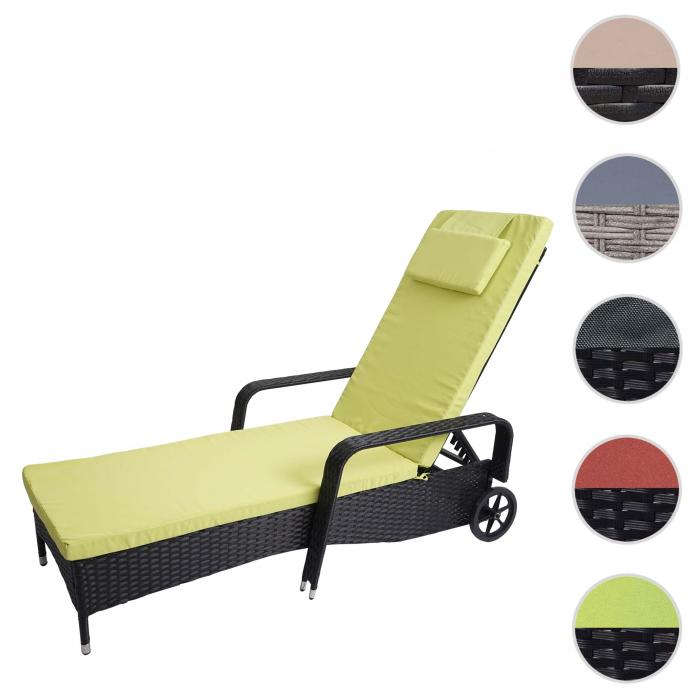 Poly-Rattan Sonnenliege Carrara, Relaxliege Gartenliege Liege, Alu ~ anthrazit, Kissen hellgrn