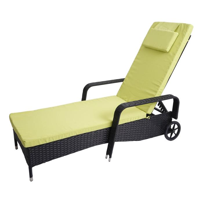 Poly-Rattan Sonnenliege Carrara, Relaxliege Gartenliege Liege, Alu ~ anthrazit, Kissen hellgrn