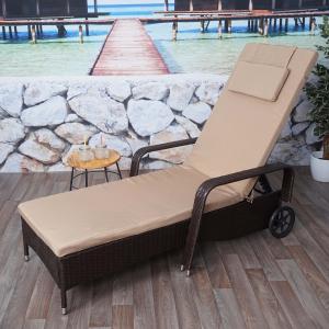 Poly-Rattan Sonnenliege Carrara, Relaxliege Gartenliege Liege, Alu ~ braun, Kissen beige