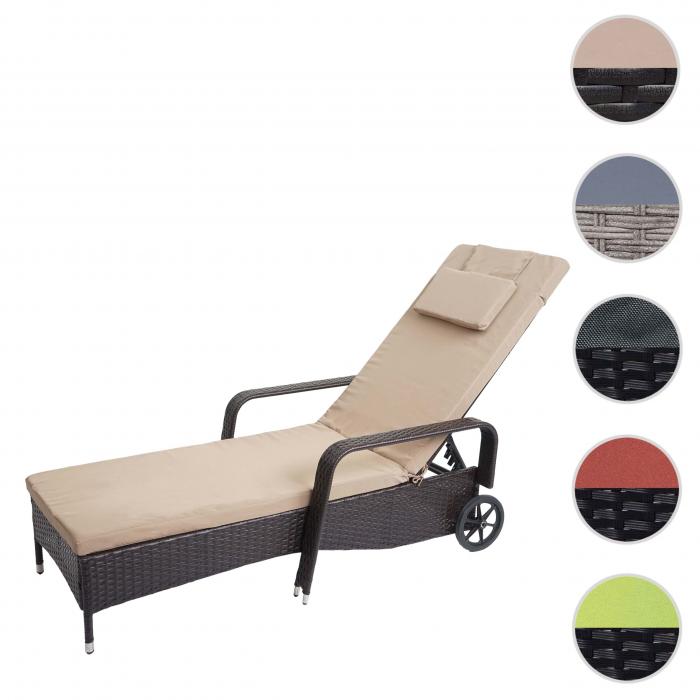 Poly-Rattan Sonnenliege Carrara, Relaxliege Gartenliege Liege, Alu ~ braun, Kissen beige