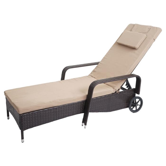 Poly-Rattan Sonnenliege Carrara, Relaxliege Gartenliege Liege, Alu ~ braun, Kissen beige