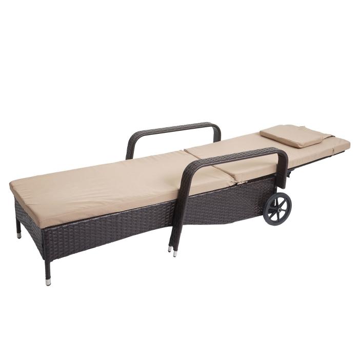 Poly-Rattan Sonnenliege Carrara, Relaxliege Gartenliege Liege, Alu ~ braun, Kissen beige