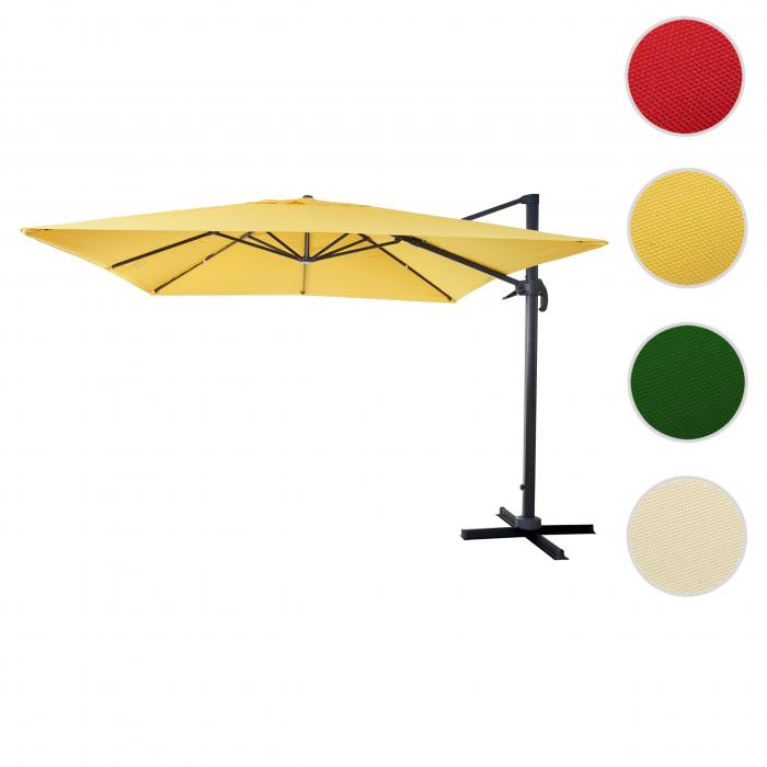 Gastronomie-Ampelschirm HWC-A96, Sonnenschirm 3x3m (4,24m) Polyester Alu/Stahl 23kg ~ gelb ohne Stnder