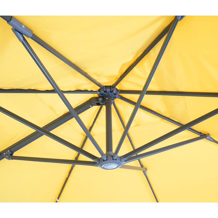 Gastronomie-Ampelschirm HWC-A96, Sonnenschirm 3x3m (4,24m) Polyester Alu/Stahl 23kg ~ gelb mit Stnder, drehbar