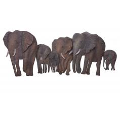Wanddekoration H52, Wandbild Metallfigur, 46x110x10cm, Elefantenfamilie