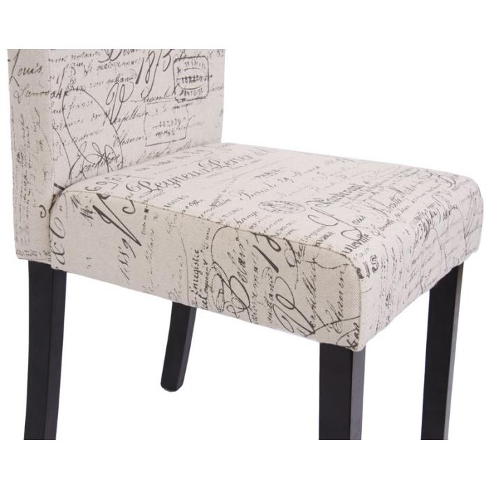 6x Esszimmerstuhl Stuhl Küchenstuhl Littau ~ Textil mit Schriftzug, creme, dunkle Beine