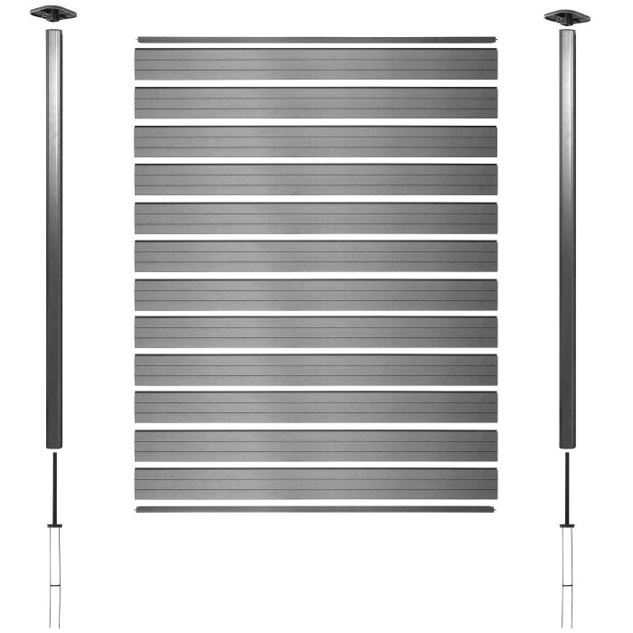 WPC-Sichtschutz Sarthe, Windschutz Zaun, Alu-Pfosten ~ 2er Set, 3,75m grau