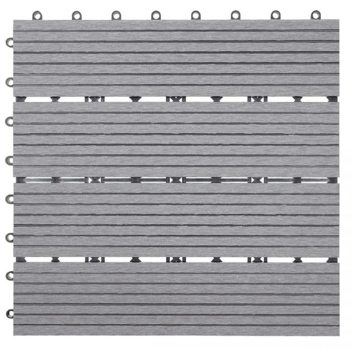 WPC Bodenfliese Rhone, Holzoptik Balkon/Terrasse, 11x je 30x30cm = 1qm ~ Basis, grau linear