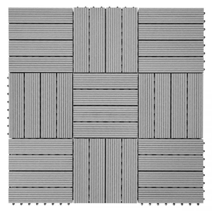 WPC Bodenfliese Rhone, Holzoptik Balkon/Terrasse, 11x je 30x30cm = 1qm ~ Basis, grau linear