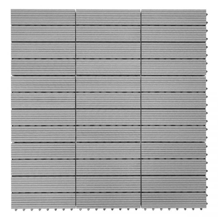 WPC Bodenfliese Rhone, Holzoptik Balkon/Terrasse, 11x je 30x30cm = 1qm ~ Basis, grau linear