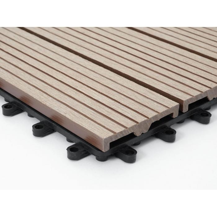 WPC Bodenfliese Rhone, Holzoptik Balkon/Terrasse, 11x je 30x30cm = 1qm ~ Basis, teak linear