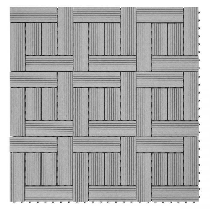 WPC Bodenfliese Rhone, Holzoptik Balkon/Terrasse, 11x je 30x30cm = 1qm ~ Basis, grau versetzt