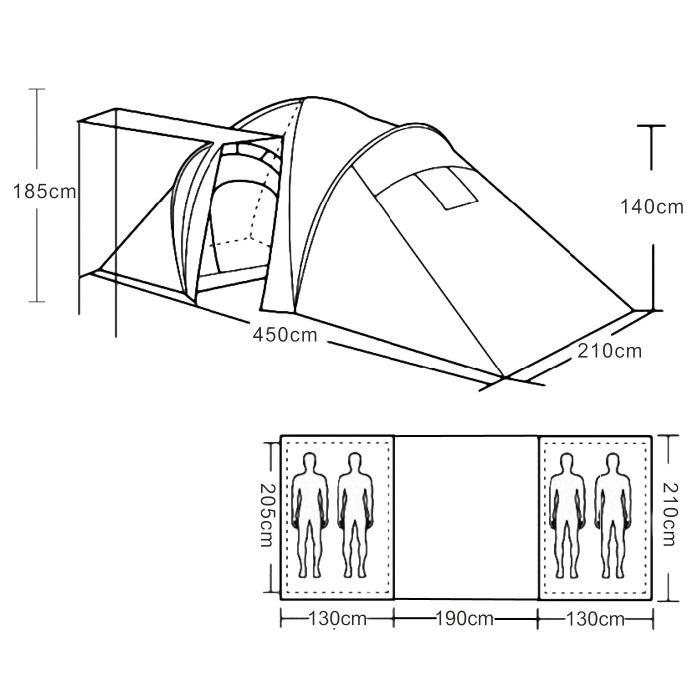 Campingzelt Loksa, 4-Mann Zelt Kuppelzelt Igluzelt Festival-Zelt, 4 Personen ~ grn