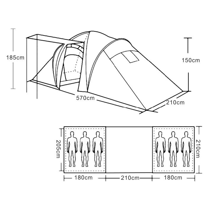 Campingzelt Loksa, 6-Mann Zelt Kuppelzelt Igluzelt Festival-Zelt, 6 Personen ~ orange