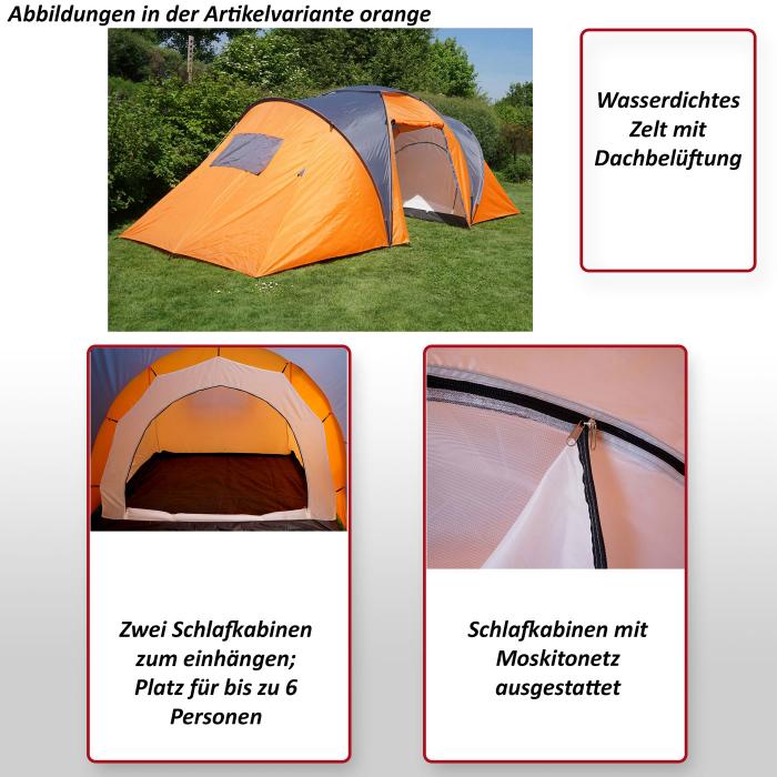 Campingzelt Loksa, 6-Mann Zelt Kuppelzelt Igluzelt Festival-Zelt, 6 Personen ~ orange