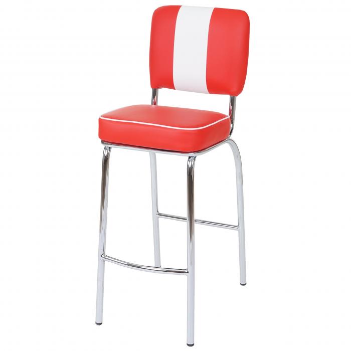 2er-Set Barhocker Avellino, Barstuhl Tresenhocker, Retro 50er Jahre Design, Kunstleder FSC ~ rot-wei
