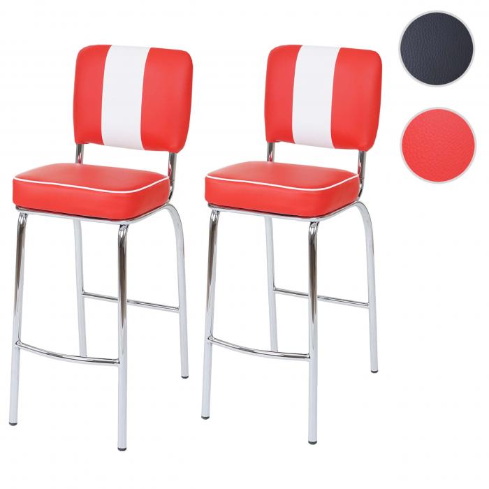 2er-Set Barhocker Avellino, Barstuhl Tresenhocker, Retro 50er Jahre Design, Kunstleder FSC ~ rot-wei