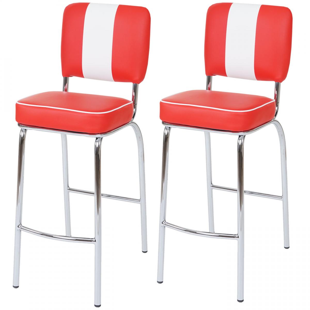 2er-Set Barhocker Avellino, Barstuhl Tresenhocker, Retro 50er Jahre Design, Kunstleder FSC ~ rot-wei