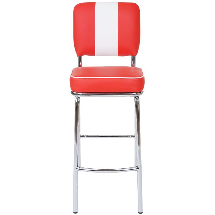 2er-Set Barhocker Avellino, Barstuhl Tresenhocker, Retro 50er Jahre Design, Kunstleder FSC ~ rot-wei