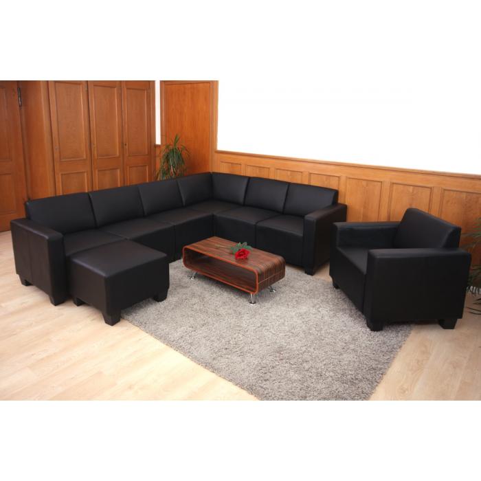 Modular Sofa-System Couch-Garnitur Lyon 6-2, Kunstleder ~ schwarz