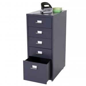 B-Ware (Verbeult SK3) | Rollcontainer Boston T851, Schubladenschrank Stahlschrank, 69x28x41cm 5 Schubladen ~ dunkelgrau