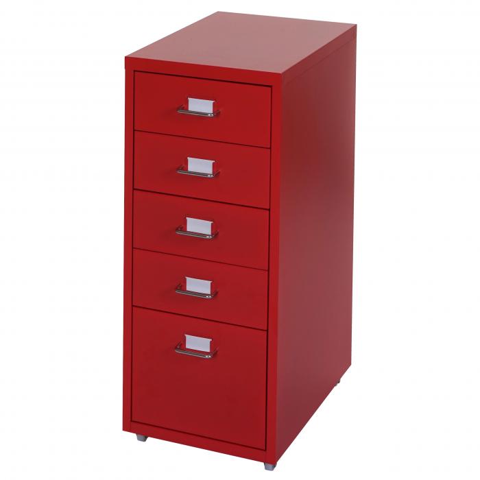 Rollcontainer Boston T851, Schubladenschrank Stahlschrank, 69x28x41cm 5 Schubladen ~ rot