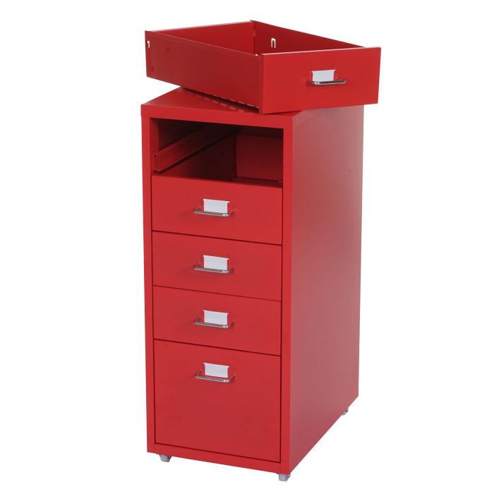 Rollcontainer Boston T851, Schubladenschrank Stahlschrank, 69x28x41cm 5 Schubladen ~ rot