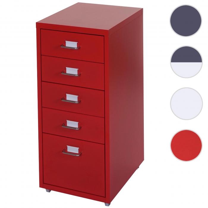 Rollcontainer Boston T851, Schubladenschrank Stahlschrank, 69x28x41cm 5 Schubladen ~ rot