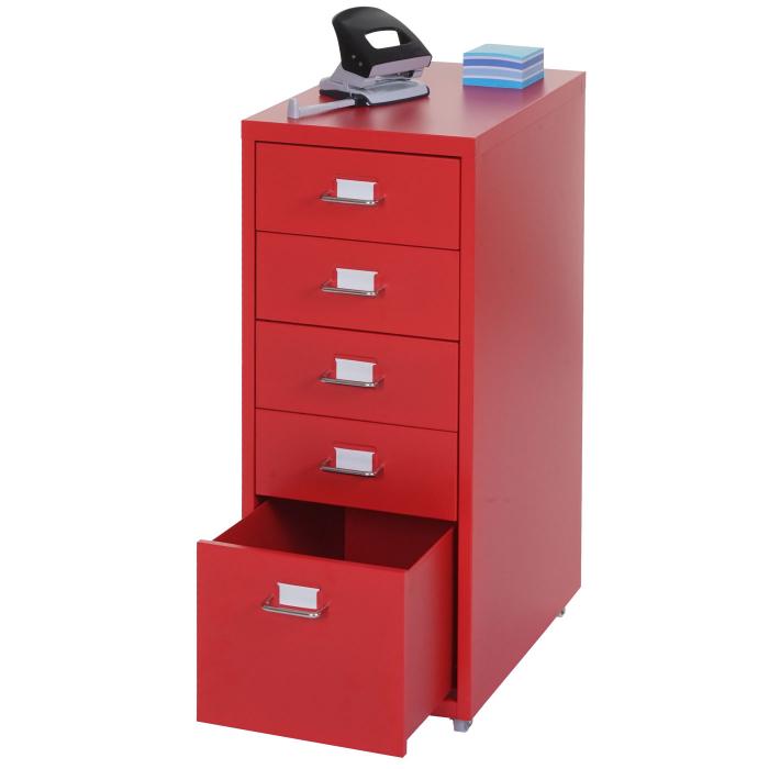 Rollcontainer Boston T851, Schubladenschrank Stahlschrank, 69x28x41cm 5 Schubladen ~ rot